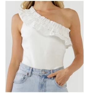 Endless Rose Rosette One-Shoulder Ruffle Bodysuit Women's White Size Medium